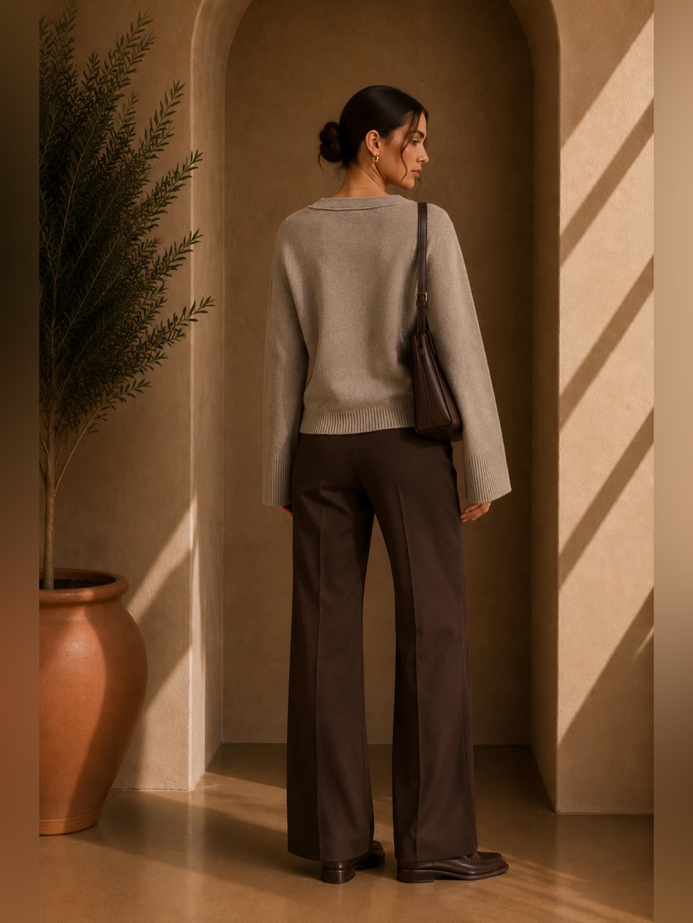Commense Brown V-Neck Button Cardigan S | Cozy Fall Knit Sweater - Picture 2 of 7